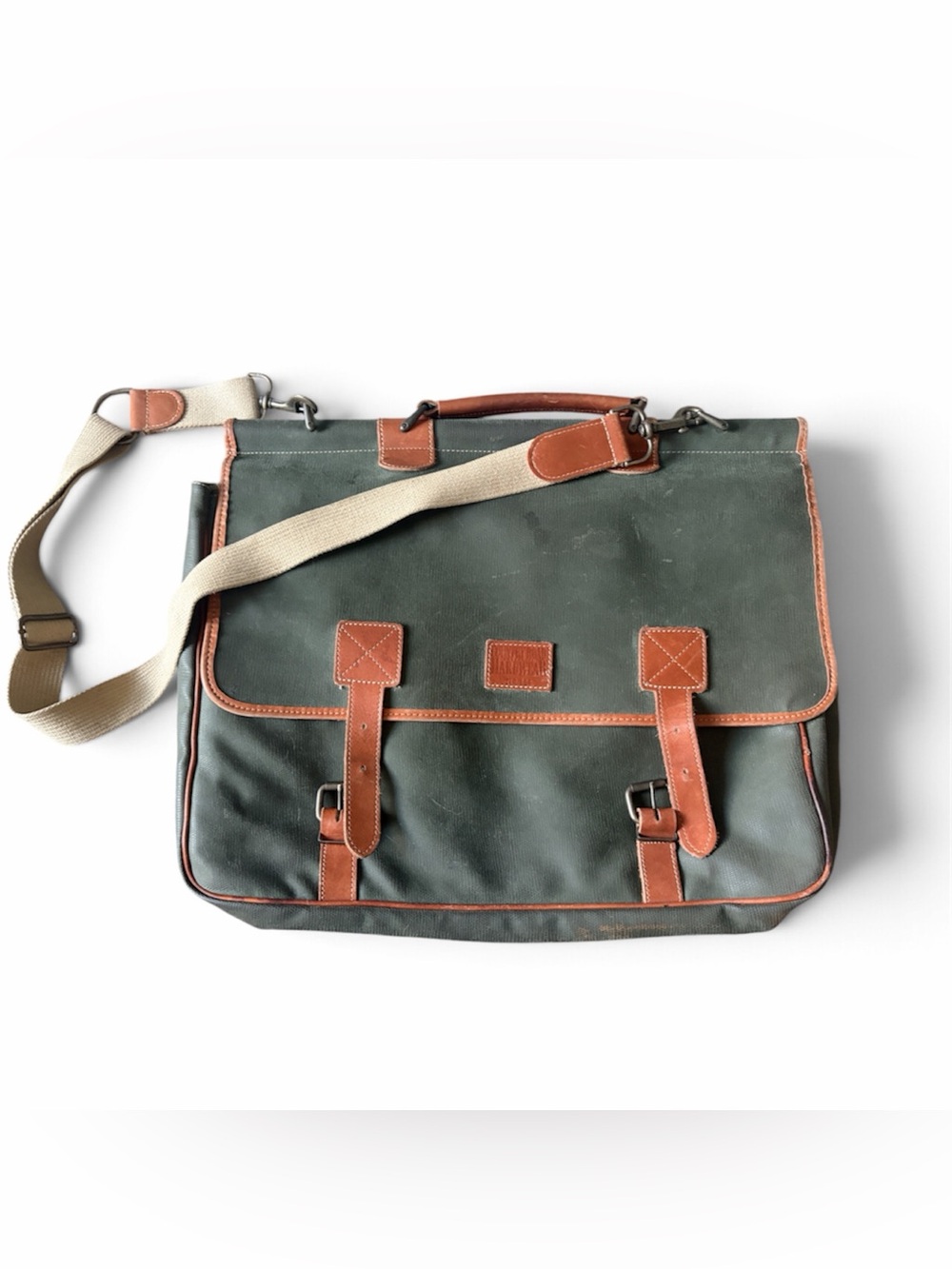 Vintage Country Road Australia Canvas Leather & Linen Lined Messenger Bag Safari